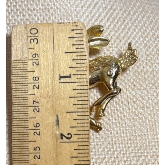 Deer Brooch Pin Animal Jewelry Vintage Gold Tone Bambi Fawn Rhinestone 1.5" - Picture 7 of 7